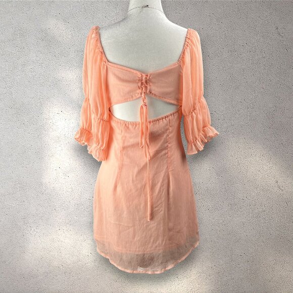 Beige Botany Peach Mini Dress Womens M Babydoll Sheer Lined Cottage Coquette EUC - Picture 2 of 9